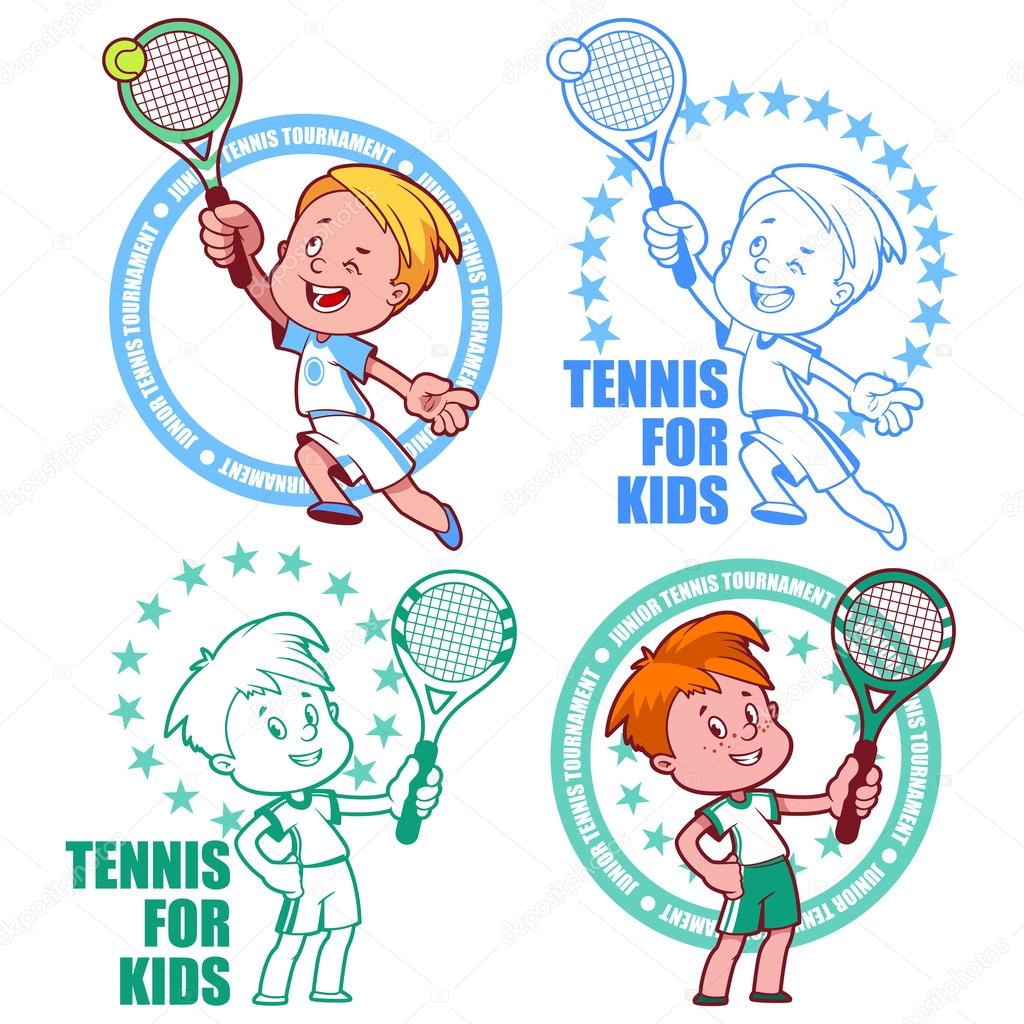 Logo for the junior tennis tournament. Kids tennis. Vector illus