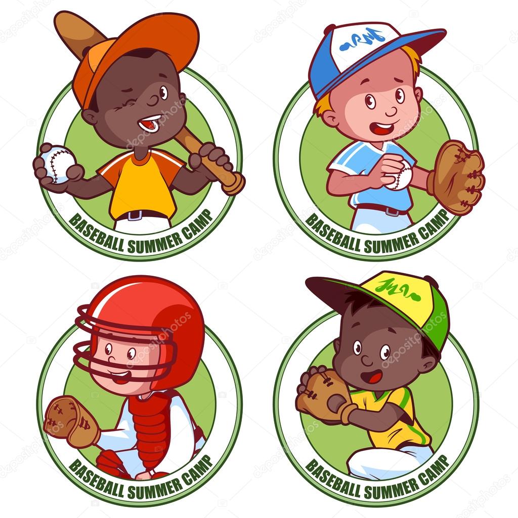 Logo for the kids baseball summer cump. Vector illustration on w