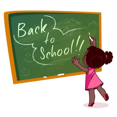 Little African American girl writing on a school board