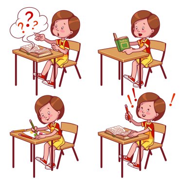 Cute schoolgirl behind a school desk.