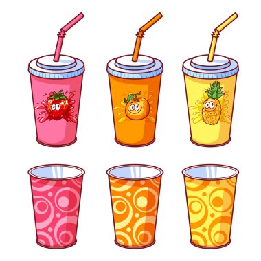 Plastic cup with different kinds of cocktails clipart