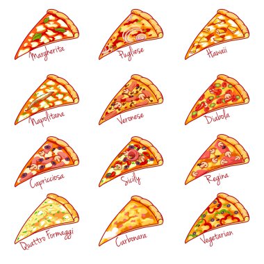 Pizza çeşitleri parçaları.