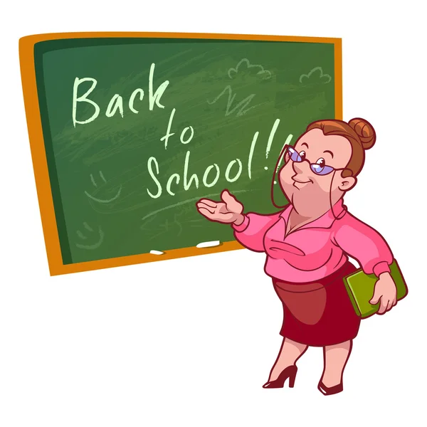 Cartoon leraar staat in de buurt van het schoolbestuur — Stockvector
