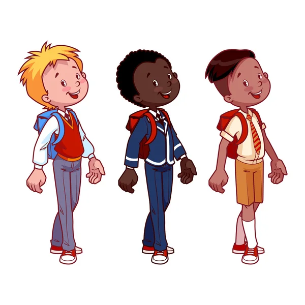 Three cute boys in school uniform. — Stock Vector