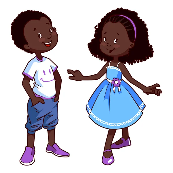 Very cute African American kids. Boy and girl. — Stock Vector