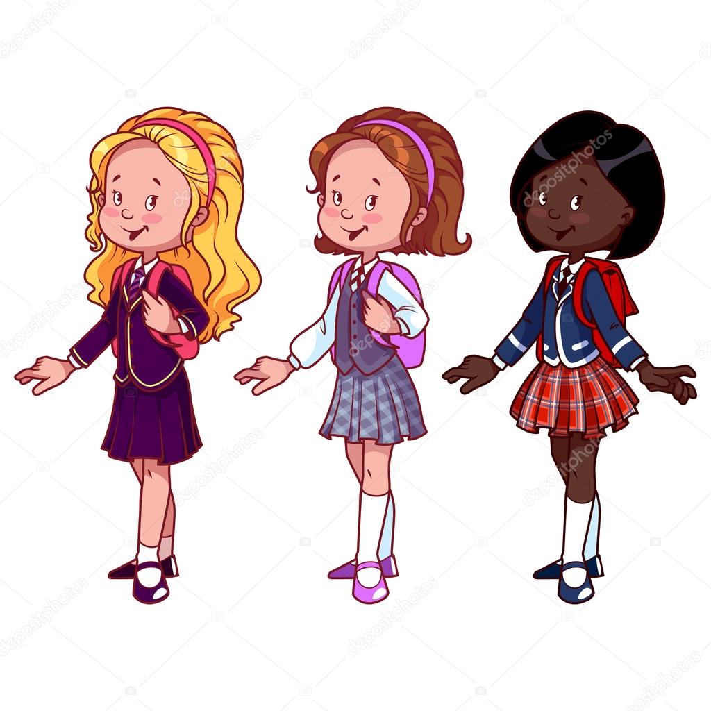 Three cute girls in school uniform. Stock Illustration by ©yavi 76951725