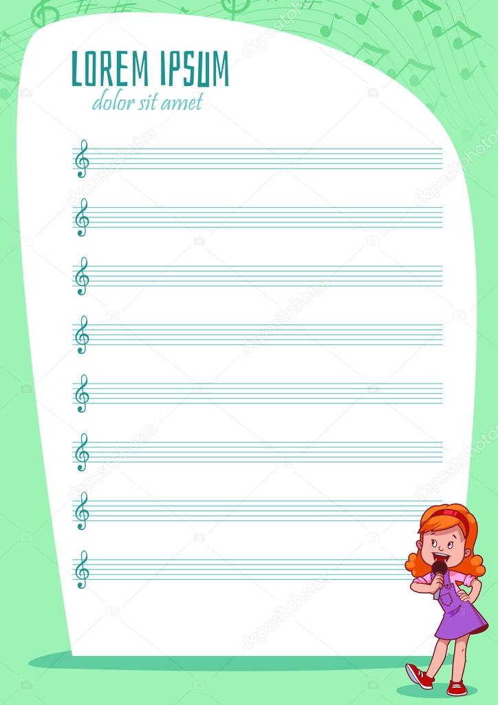 Blank stave for kids with singing girl