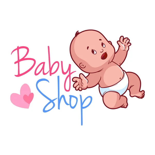 Logo de la tienda de bebés. Lindo niño en pañal . — Vector de stock