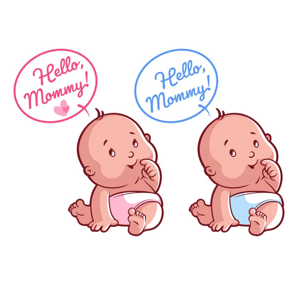 Deux mignons tout-petits. Carte pour maman : Bonjour, maman ! — Image vectorielle