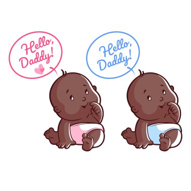 İki sevimli çocuk. Baba için kart: Merhaba, baba!