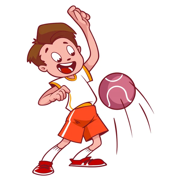 Criança alegre brincando no dodgeball. Desenhos animados ilustração vetorial —  Vetores de Stock