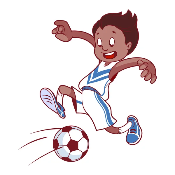 Un niño alegre jugando al fútbol. Dibujos animados vector ilustración . — Vector de stock