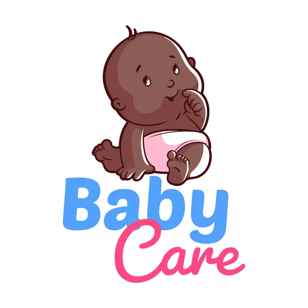 Söta småbarn i blöja. Baby care logotyp — Stock vektor