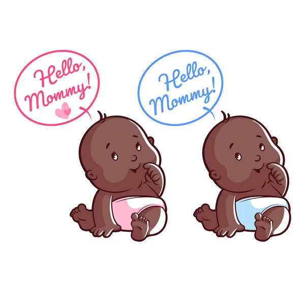 Два милых малыша. Карточка для мамы: Привет, мама ! — стоковый вектор