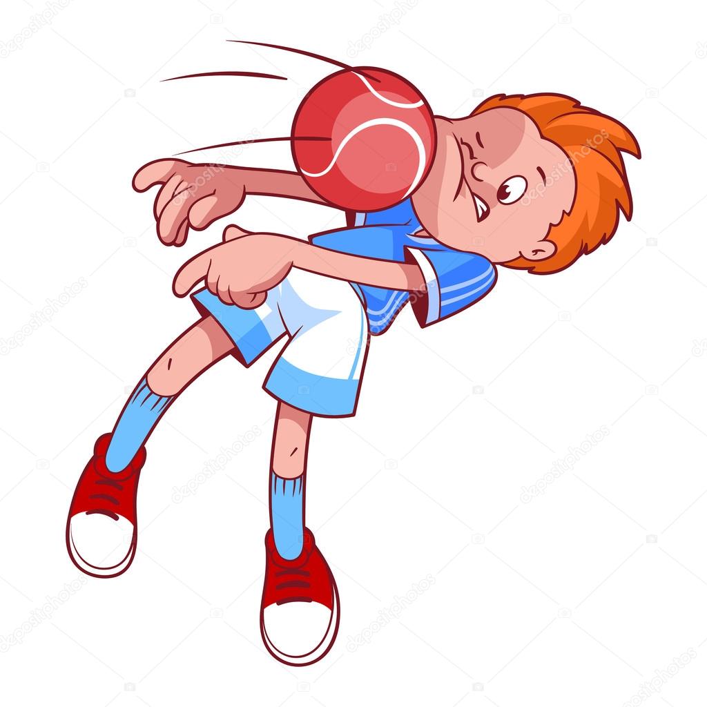 Child playing in dodgeball. Cartoon vector illustration.