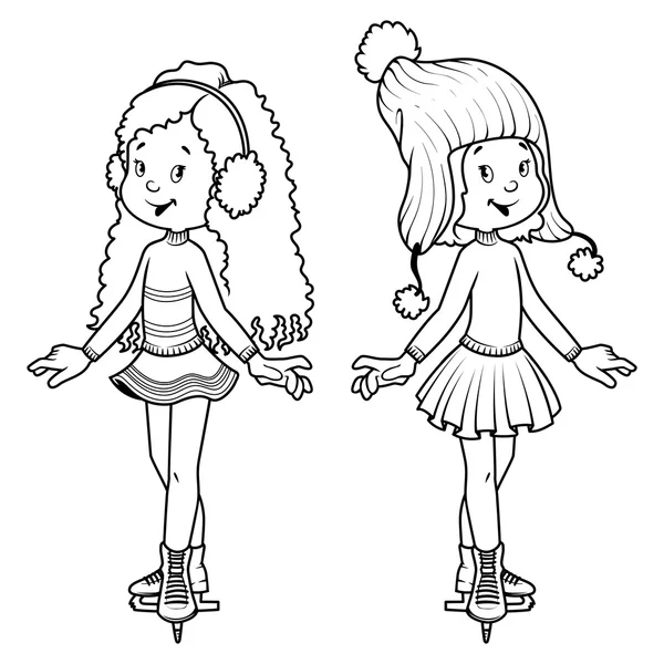Két aranyos lány a korcsolyát — Stock Vector