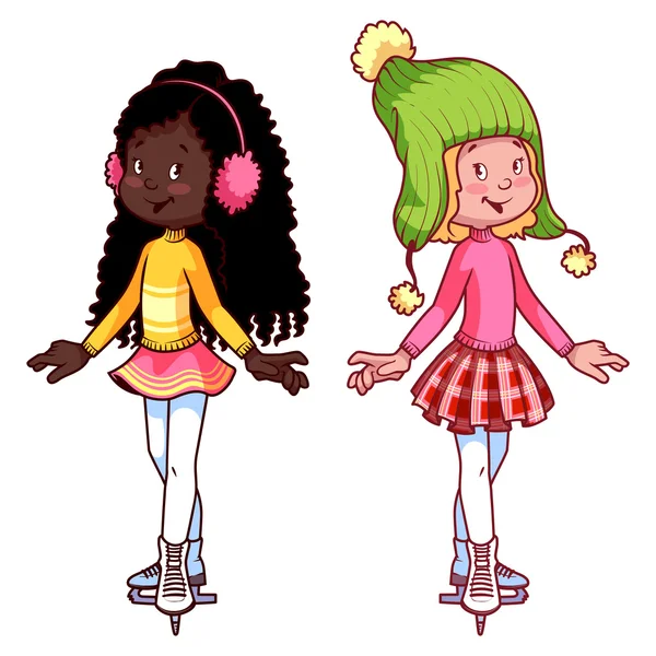 Deux jolies filles sur les patins — Image vectorielle