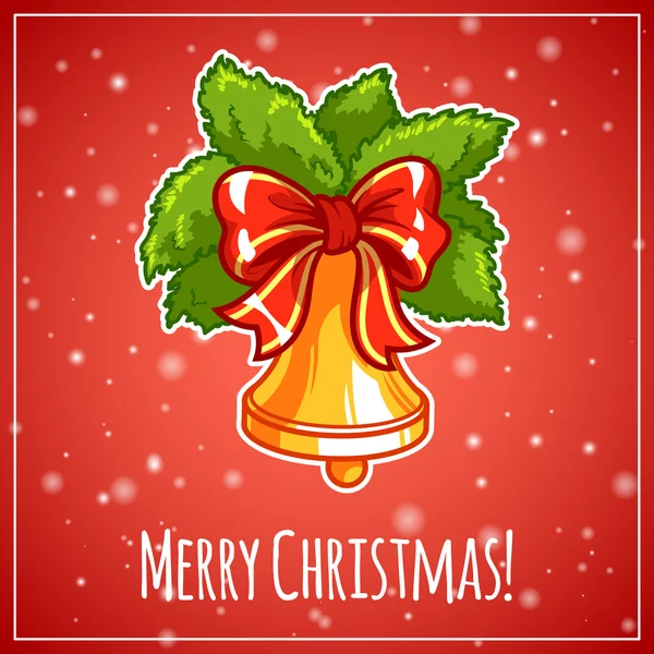 Christmas card in red tones. Christmas bell on red background. — Stock Vector