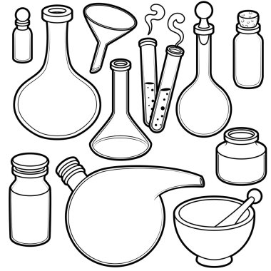 Kimyasal şişeler. Siyah beyaz bir arka plan üzerinde dağılımı.