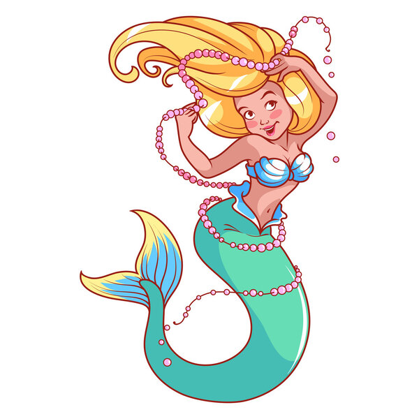 Mermaid with pearls in her hand.