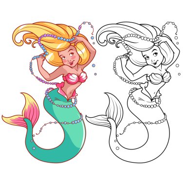 Deniz kızı onun elinde İncili.