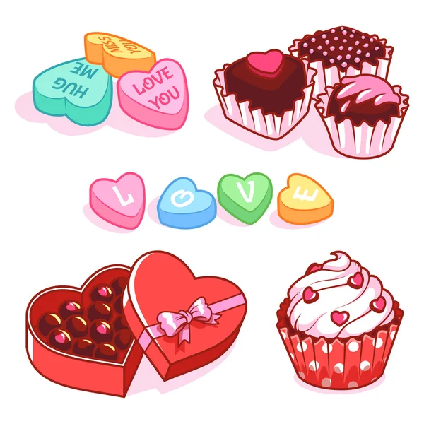 Conjunto de dulces para el día de San Valentín — Vector de stock