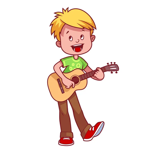 Cartoon boy with a guitar in his hands — Stock Vector