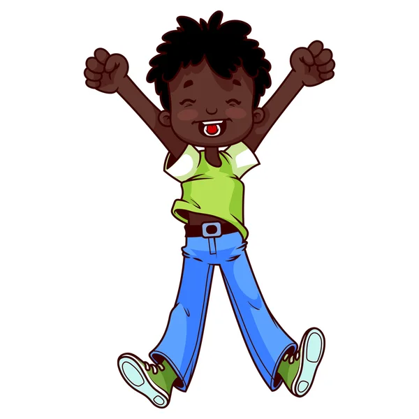 Very happy African American boy on a white background. — Stock Vector