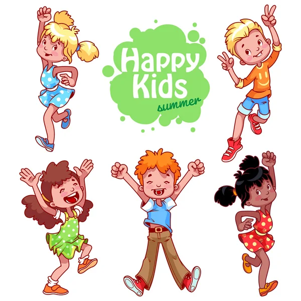 Very happy children on a white background. — Stock Vector