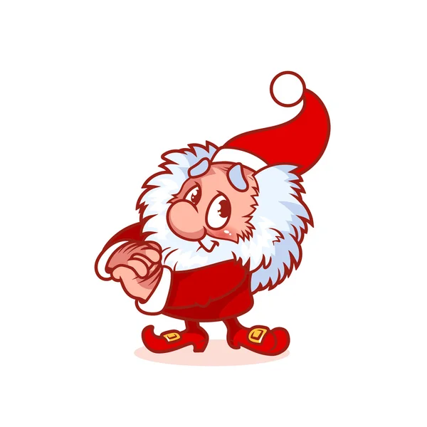 Gnomo de Navidad tímido en traje rojo . — Vector de stock