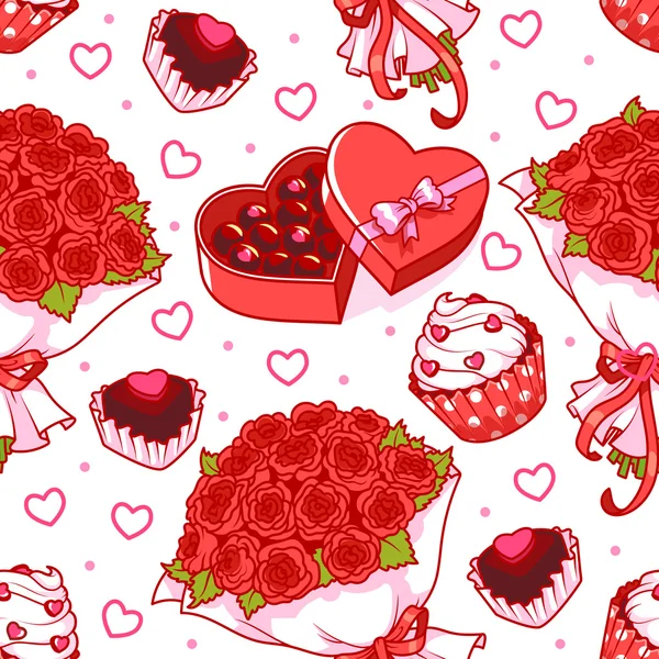 Seamless pattern for Valentine's Day with a bouquet of red roses — Stock Vector