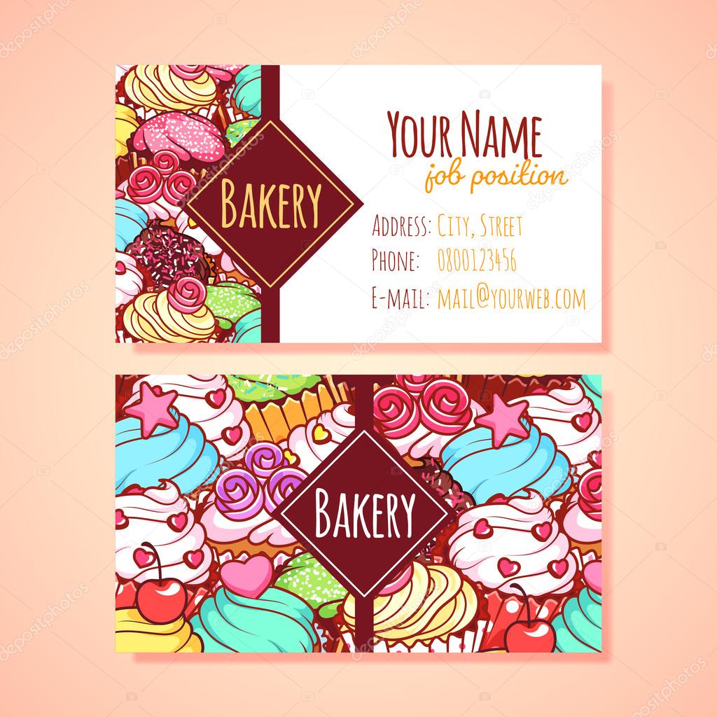 Two horizontal business card template for Pastry shop.