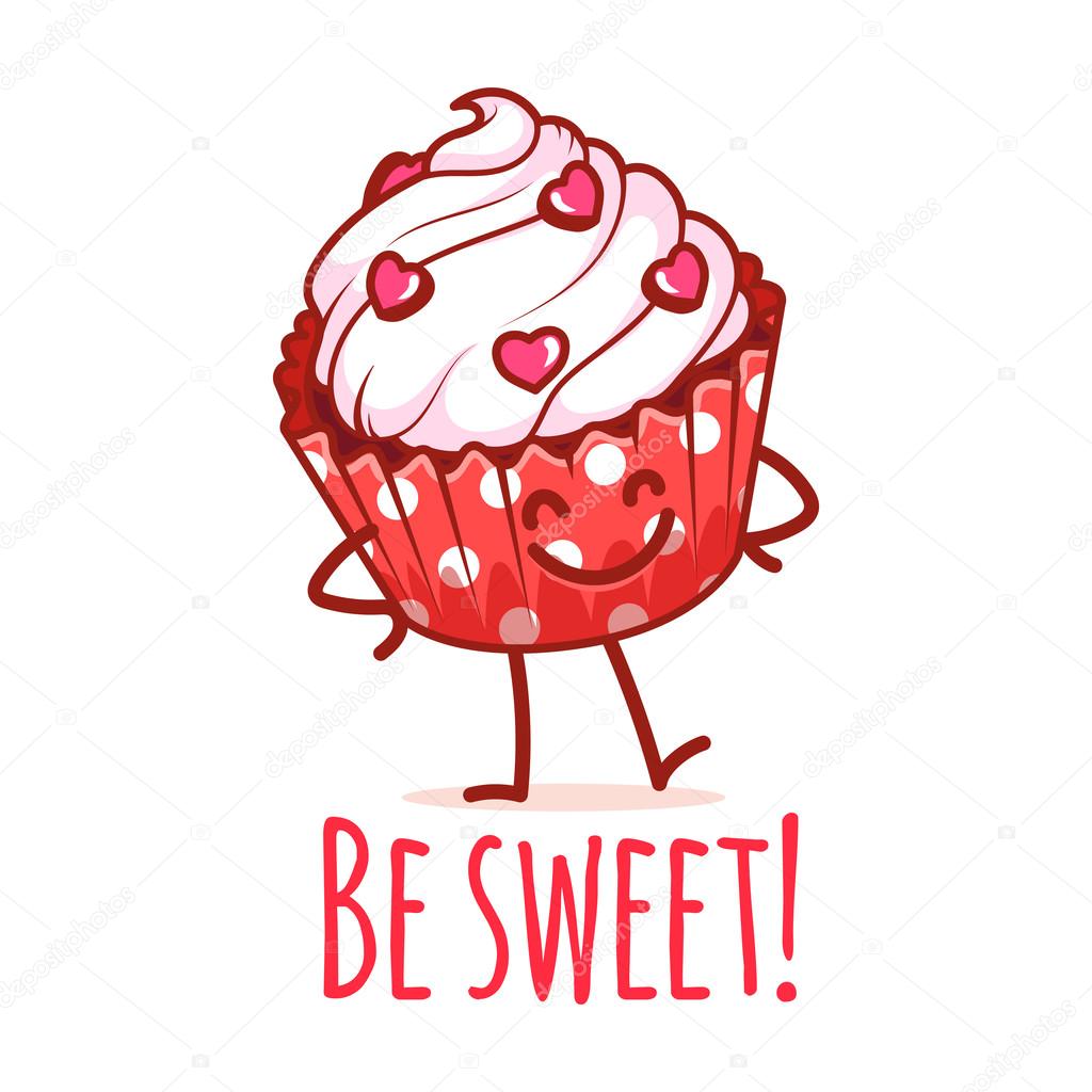 Cute cartoon muffin with inscription "Be sweet!" Stock Vector Image by