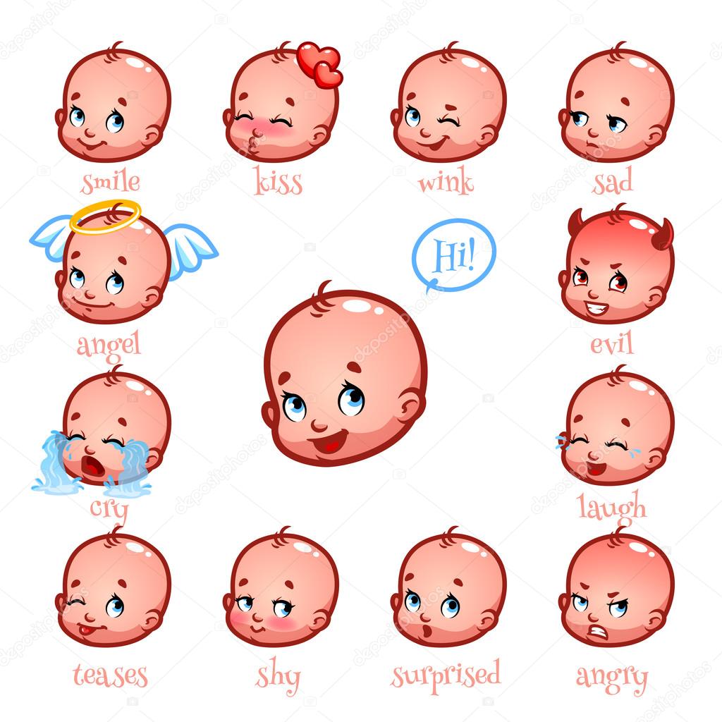 Set of emoticons funny baby. Smile, kiss, wink, sad, evil, cry, Stock Vector Image by ©yavi #92927818 Set of emoticons funny baby. Smile, kiss, wink, sad, evil, cry, Stock Vector Image by ©yavi #92927818