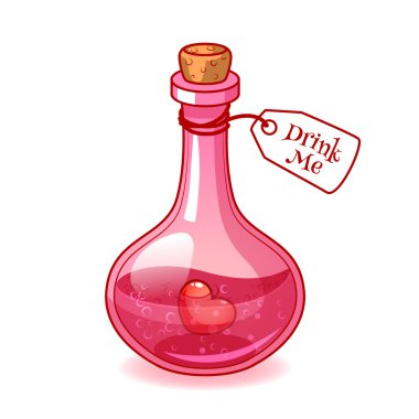 Stoppered pink glass bulb with love potions and heart inside. clipart