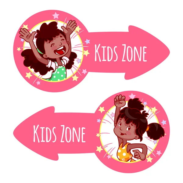 Dva ukazatele pro "Kids Zone" v podobě růžové šipky se šťast — Stockový vektor