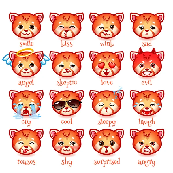 Set of emoticons funny red pandas. — Stock Vector