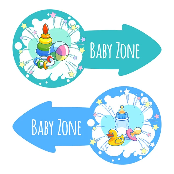 Dos punteros para "Baby Zone" en forma de flechas azules . — Vector de stock