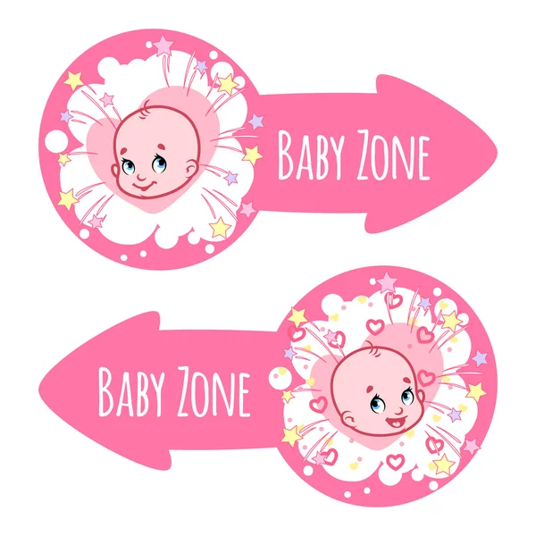 Två pekare för "Baby Zone" i form av rosa pilar. — Stock vektor