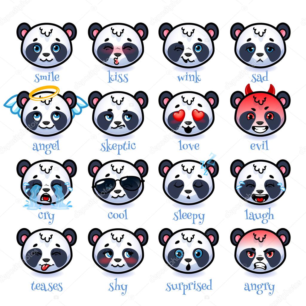 Set of emoticons funny pandas.