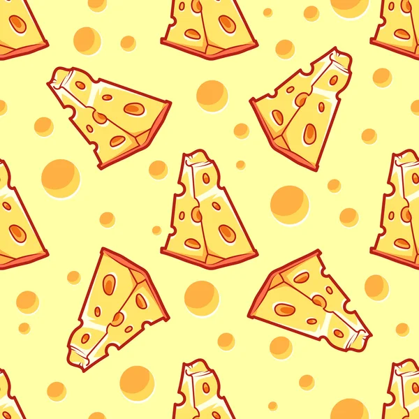 Seamless pattern with a slice of cheese on a light yellow backgr — Stock Vector