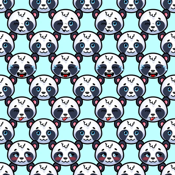 Patrón sin costuras con pandas alegres sobre un fondo azul claro . — Archivo Imágenes Vectoriales