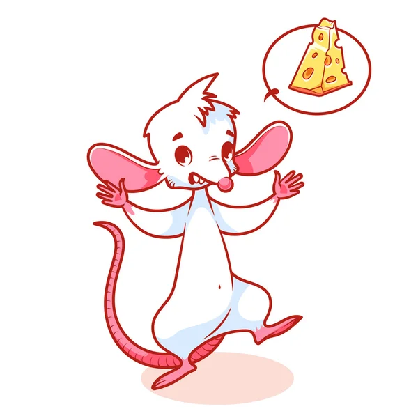 Cute white mouse fearfully raised paws up. — Stock Vector