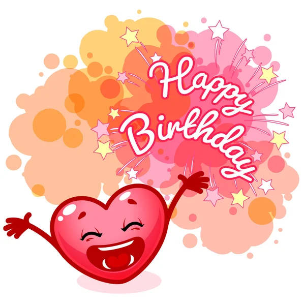 Glückwunschkarte "Happy Birthday" mit sehr glücklichem Herzen. — Stockvektor