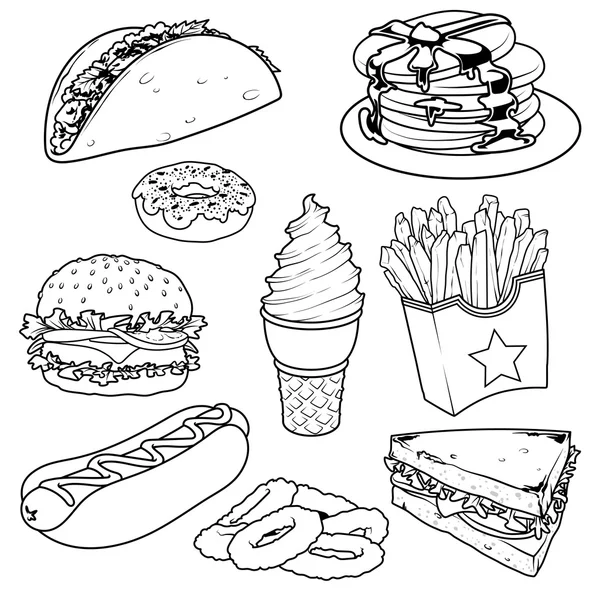 Conjunto de desenhos animados ícones de fast-food no fundo branco . — Vetor de Stock