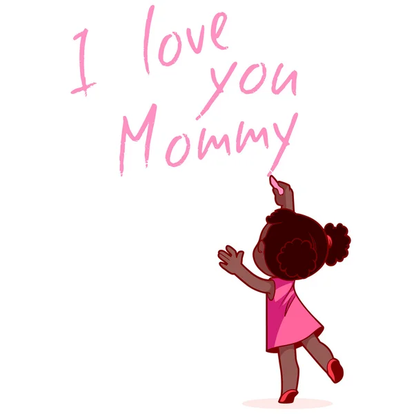 Chica escribiendo en la pared "Te amo mami ". — Vector de stock