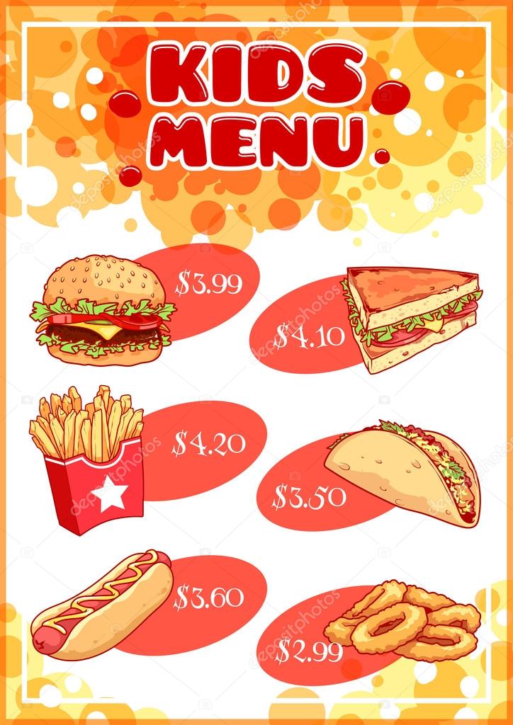 Kids menu best sale