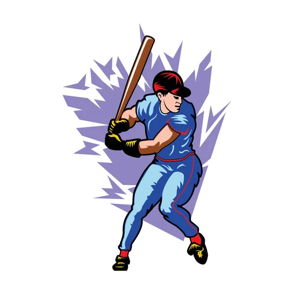 Fajny baseballista. Ilustracja wektora na białym tle. Koncepcja sportu — Wektor stockowy