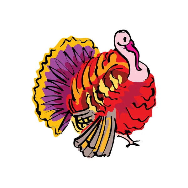 Turkey Bird Cartoon Mascot Character Ilustrație Vectorială Design Plat Izolat — Vector de stoc