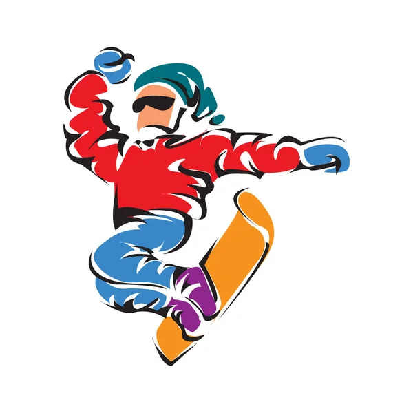Snowboarder Jumping Sport Bianco — Vettoriale Stock